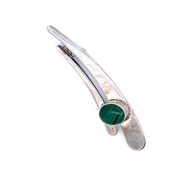 Estate Jewelry - VTG Estate Hallmarked Sterling Silver & Malachite Modernist Design Brooch Pin!